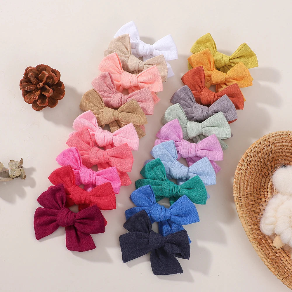 20 Pieces | Random Color Cloth Bowknot | Hairgrips Cheer Bows | Solid Color | Hair Bangs | Hair Clip | Casual Children's Hair Accessories