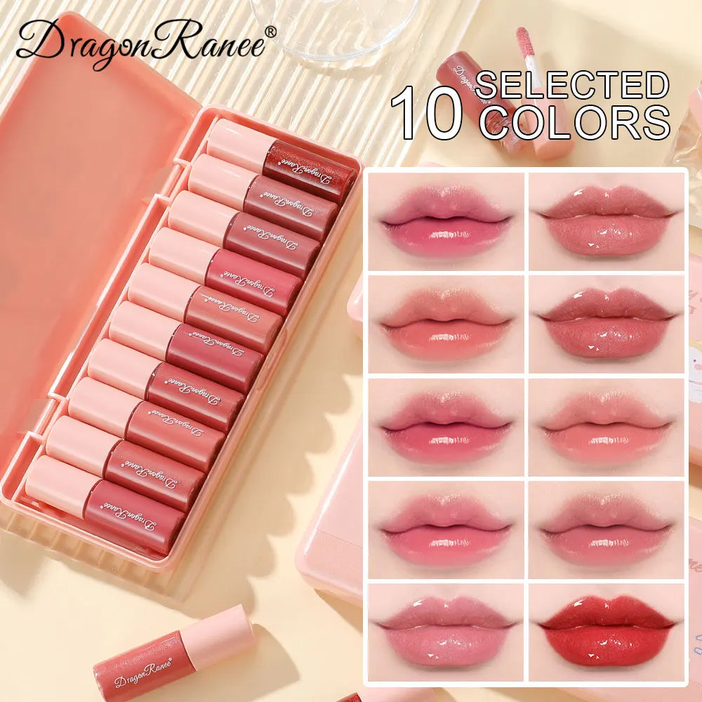 Conjunto de 10 Peças | Brilho Labial com Glitter Fino | Hidratante | Brilho Labial Perolado | Colore Facil | Não Desbota