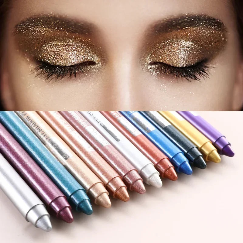 12 Cores | Caneta de Sombra com Glitter | Longa Duração | Paleta de Sombras Matte | Brilhante | Iluminador 