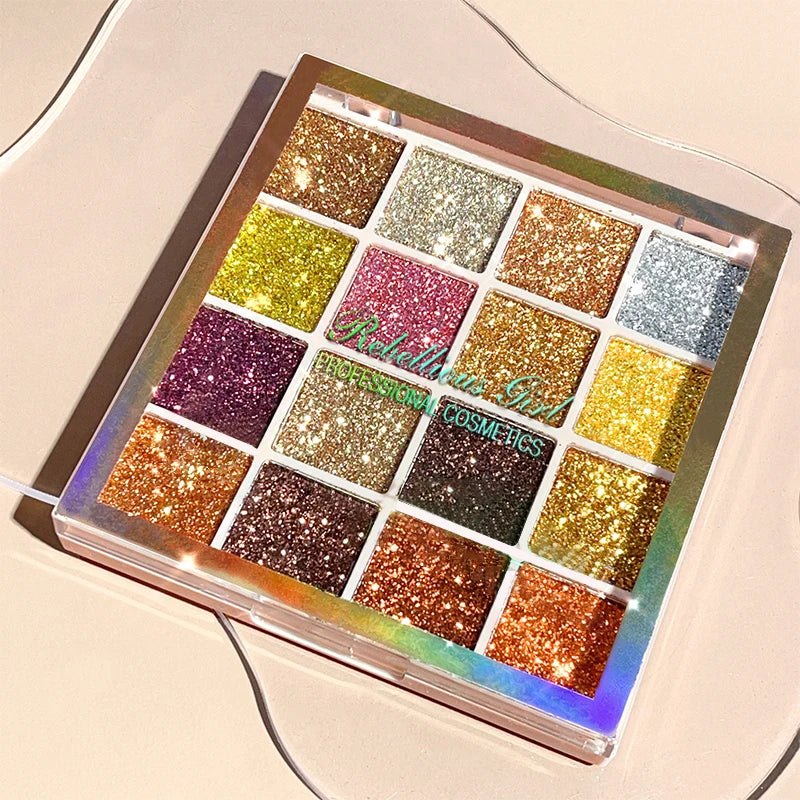 16 Cores | Paleta de Sombras com Glitter | Diamante | Brilho | Maquiagem Corporal e Facial