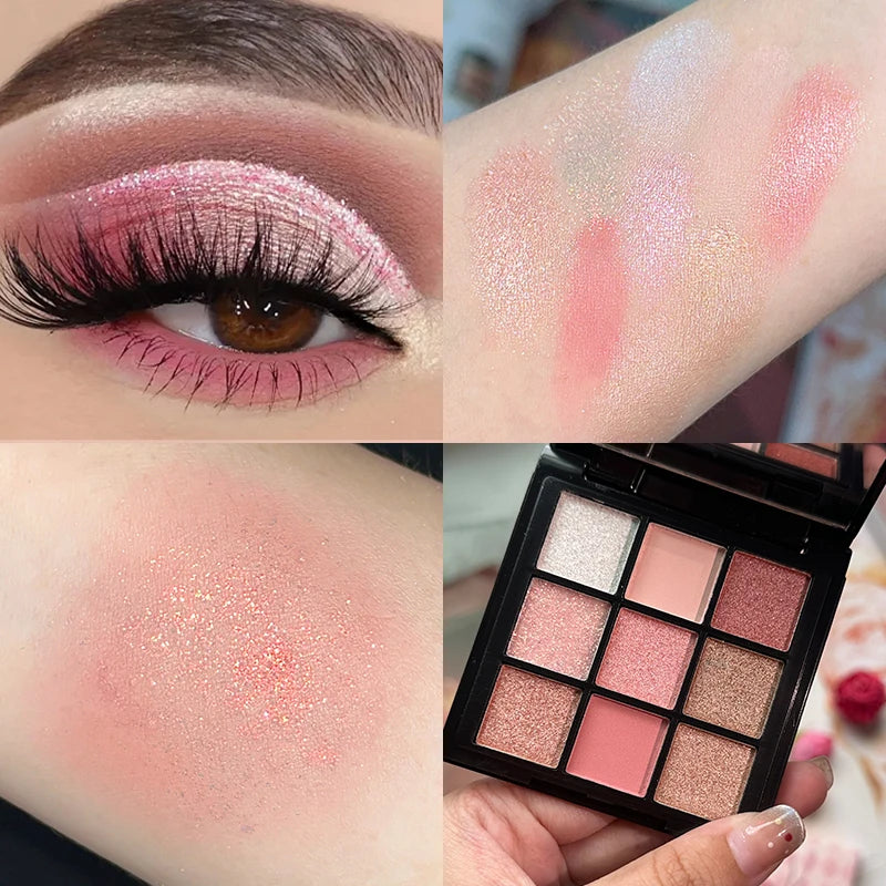 9-Grid Eyeshadow Palette | Glitter Pearlescent Matte Eye Shadow | Shimmer Makeup | Long Lasting