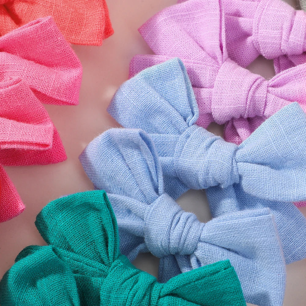 20 Pieces | Random Color Cloth Bowknot | Hairgrips Cheer Bows | Solid Color | Hair Bangs | Hair Clip | Casual Children's Hair Accessories