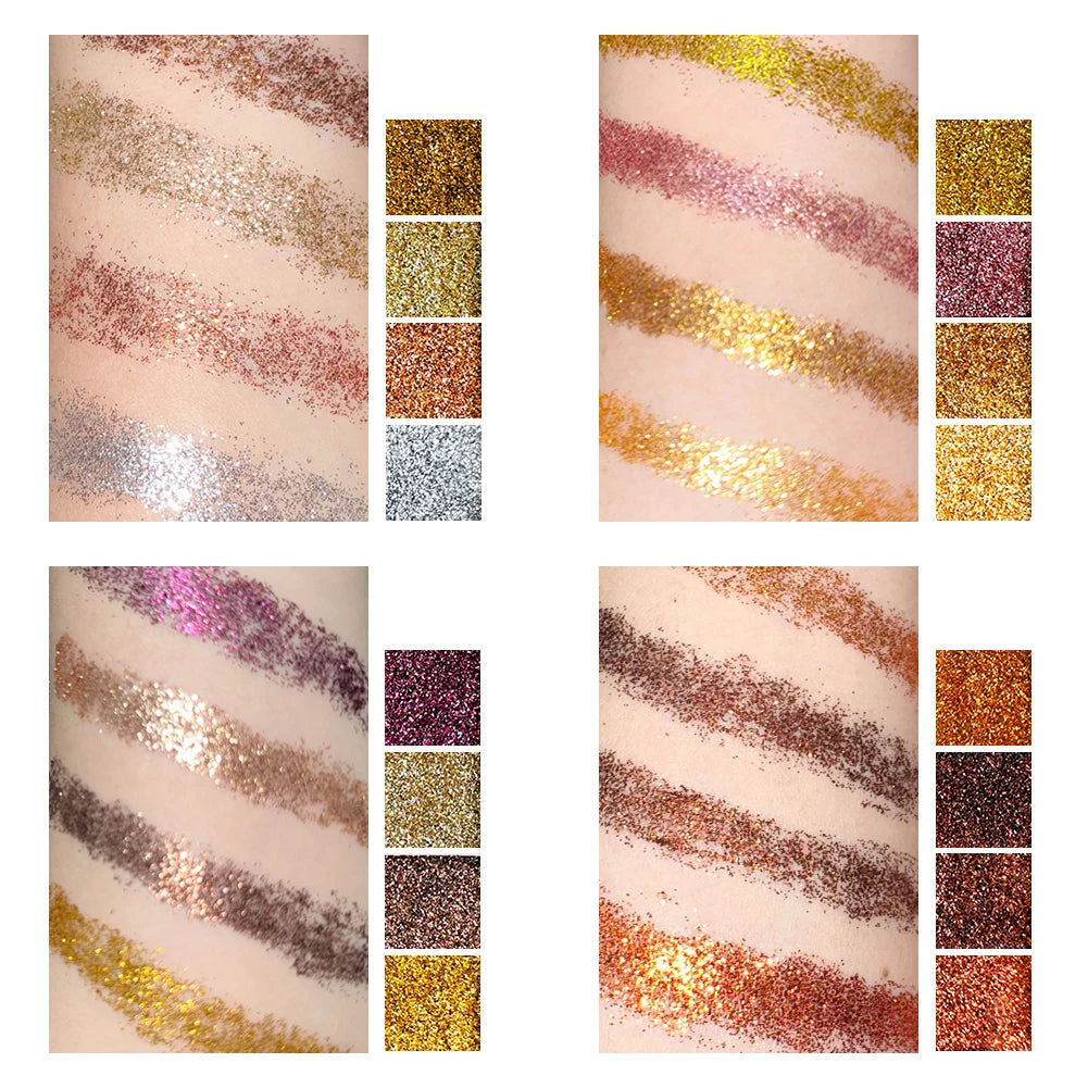 16 Cores | Paleta de Sombras com Glitter | Diamante | Brilho | Maquiagem Corporal e Facial