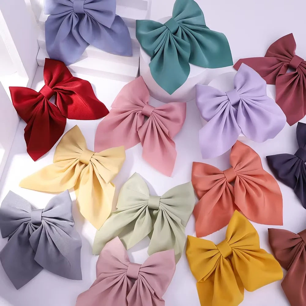 5 Pieces | Mixed Color Ribbon Bow Hair Clip | Elegant | Solid Color Bow | Hair Accessories | Headwear
