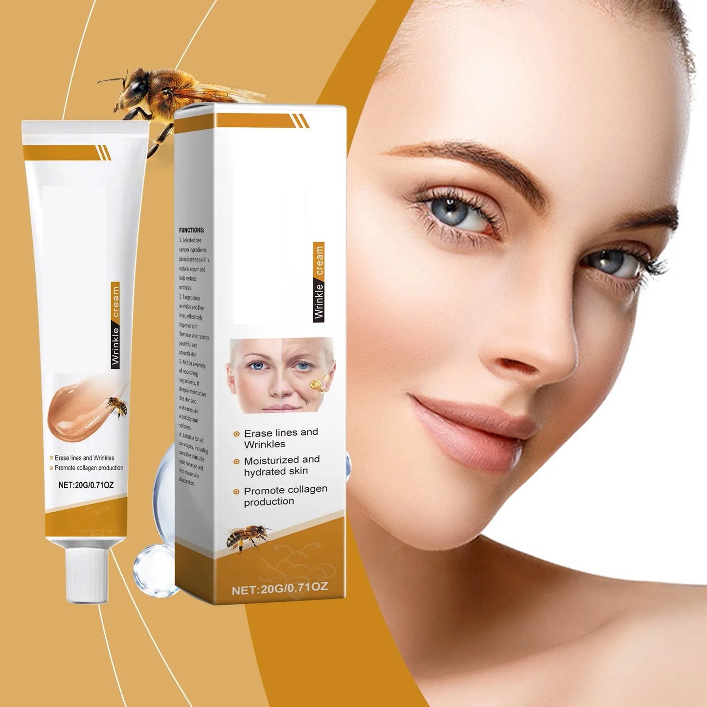 Facial Care Cream | Bee Venom Anti-Wrinkle Cream | Hydrating | Brightening | Delicate Rejuvenating | Soft Skin Care Cream | 20g, 0.71oz