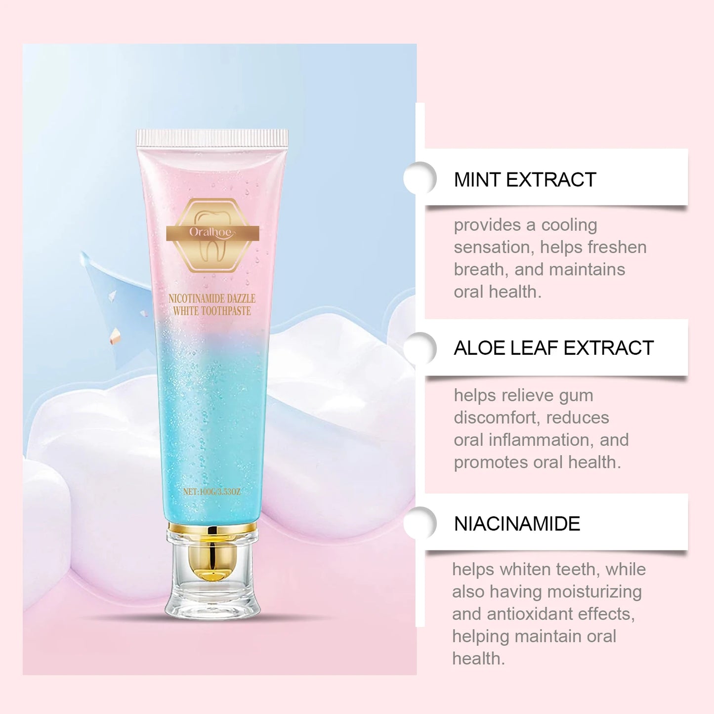 Niacinamide Whitening Toothpaste | Dental Stains Removing | Prevent Bad Breath | Oral Cleaning | Refreshing | Reduces Plaque | Toothpaste