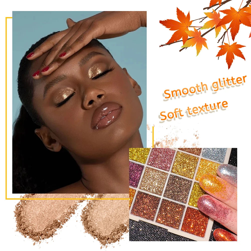 16 Cores | Paleta de Sombras com Glitter | Diamante | Brilho | Maquiagem Corporal e Facial