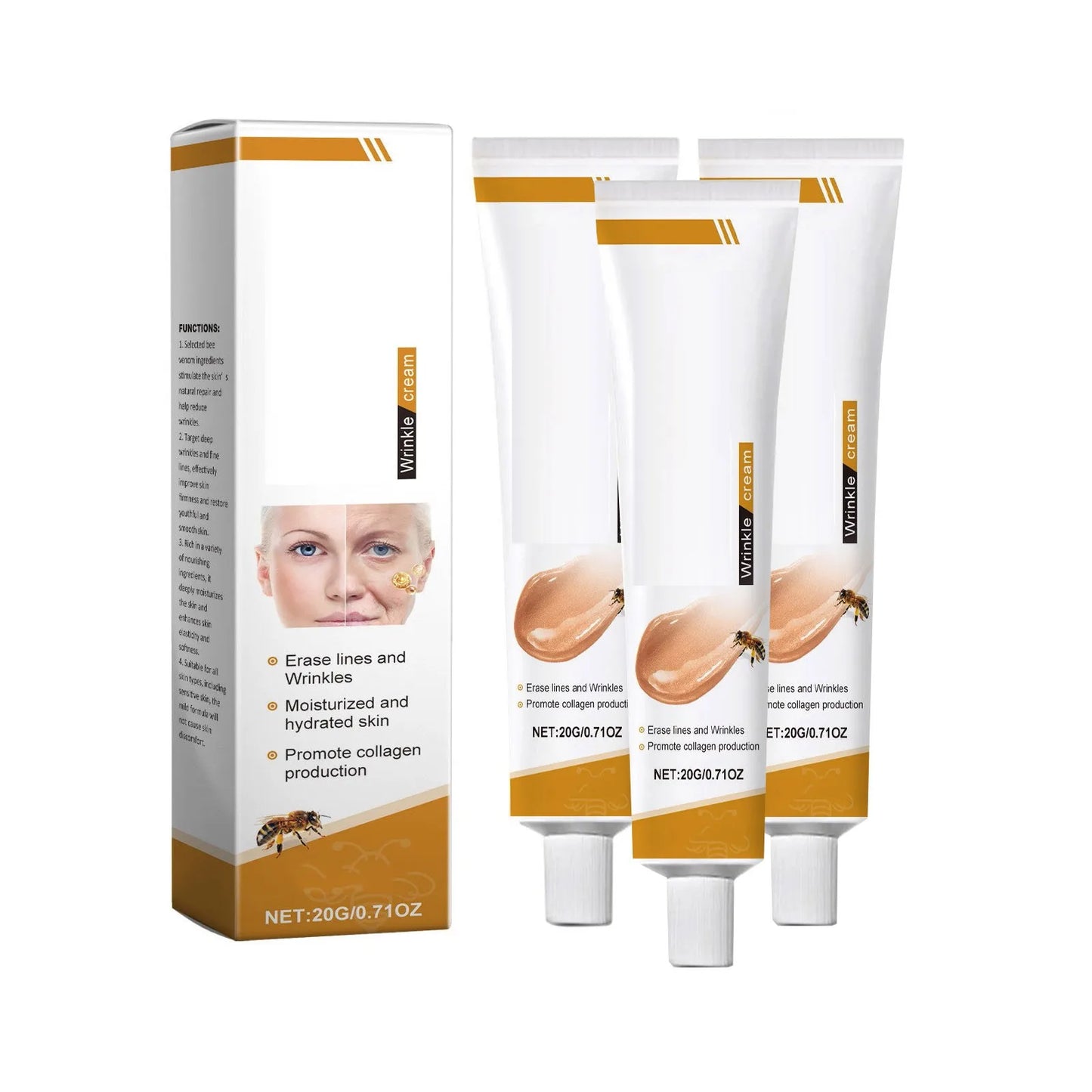Facial Care Cream | Bee Venom Anti-Wrinkle Cream | Hydrating | Brightening | Delicate Rejuvenating | Soft Skin Care Cream | 20g, 0.71oz