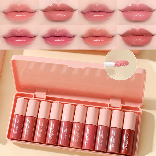 10 Pieces Set | Fine Glitter Lip Gloss | Moisturizing | Pearlescent Glitter Lip Gloss | Easy-To-Color Lip Glaze | Non-Fading Lip Gloss