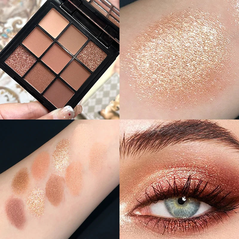9-Grid Eyeshadow Palette | Glitter Pearlescent Matte Eye Shadow | Shimmer Makeup | Long Lasting