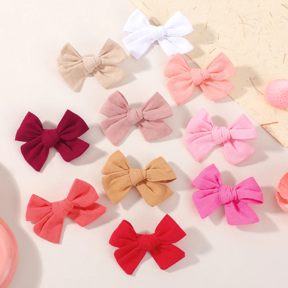 20 Pieces | Random Color Cloth Bowknot | Hairgrips Cheer Bows | Solid Color | Hair Bangs | Hair Clip | Casual Children's Hair Accessories
