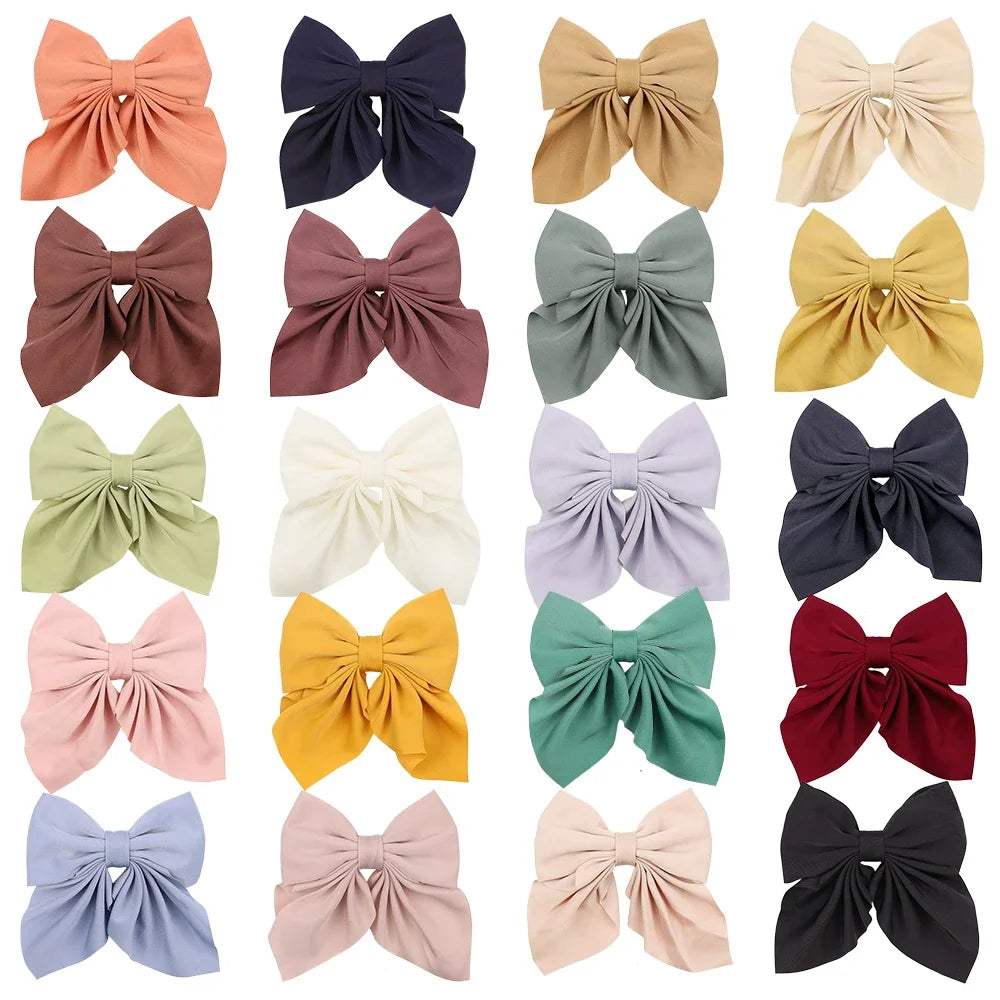 5 Pieces | Mixed Color Ribbon Bow Hair Clip | Elegant | Solid Color Bow | Hair Accessories | Headwear