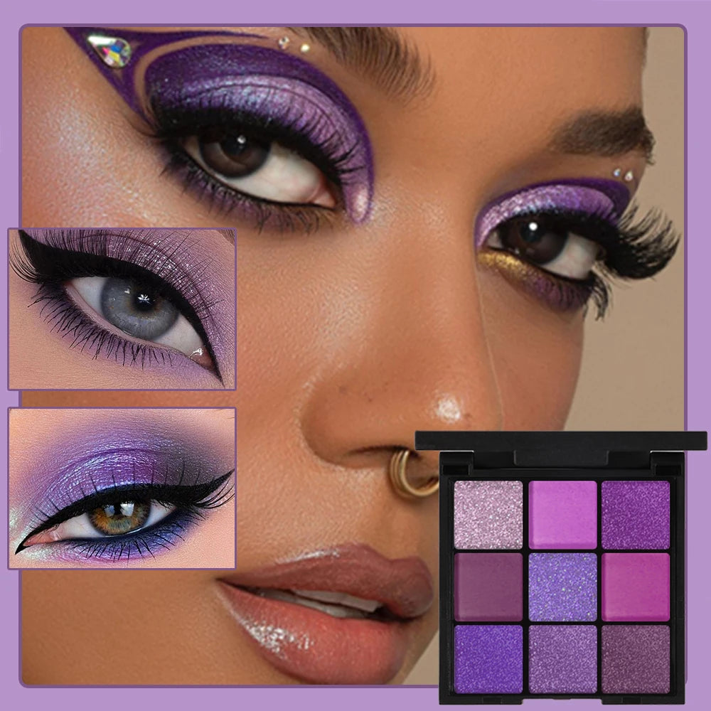 9-Grid Eyeshadow Palette | Glitter Pearlescent Matte Eye Shadow | Shimmer Makeup | Long Lasting