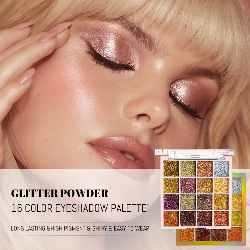 16 Cores | Paleta de Sombras com Glitter | Diamante | Brilho | Maquiagem Corporal e Facial